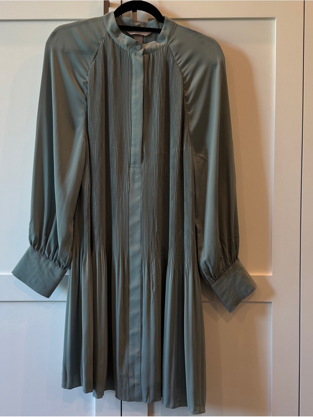 H&M Slate Blue Pleated Long-Sleeve Mini Dress